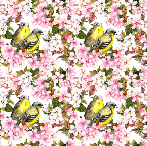 Nahtlos wiederholte Blumenmuster - rosa Kirschsakura und Apfelblüten. Aquarell — Stockfoto