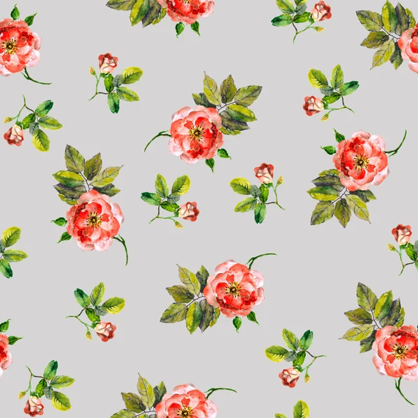 Vrij naadloze floral achtergrond met roze rozen en toppen in grijze achtergrond — Stockfoto