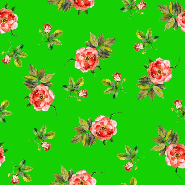 Patrón repetitivo colorido con pequeñas rosas rosadas sobre fondo verde — Foto de Stock