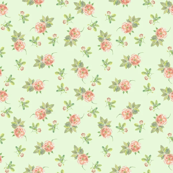 Faded green seamless floral pattern with tiny roses — Stock Photo, Image