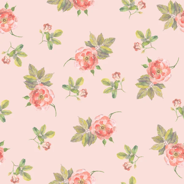 Fondo floral sin costuras de blanqueador con rosas y brotes rosados descoloridos — Foto de Stock