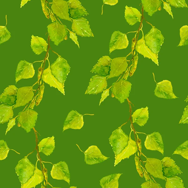 Seamless patterned background with birch spring leaves — Stock Photo, Image