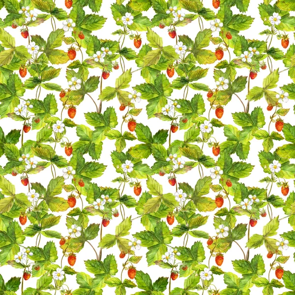 Seamless fruit pattern with wild forest strawberry. Watercolor botanical hand painted drawing — Stock Photo, Image