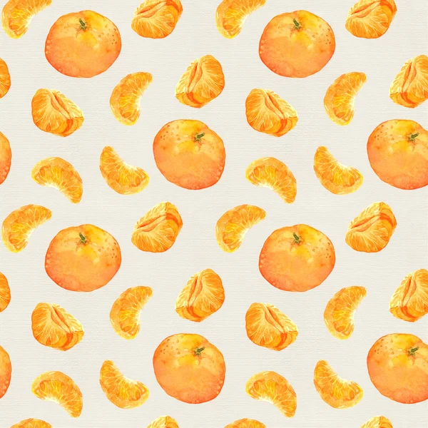 Handgeschilderde naadloze sjabloon met Mandarijn vruchten op doek textuur — Stockfoto