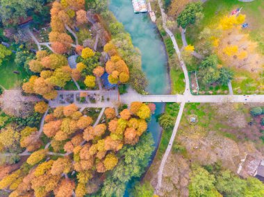 Hubei Wuhan Özgürlük Parkı Sonbaharın sonlarında hava manzarası