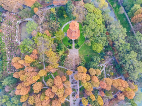 Hubei Wuhan Liberation Park late autumn aerial scenery