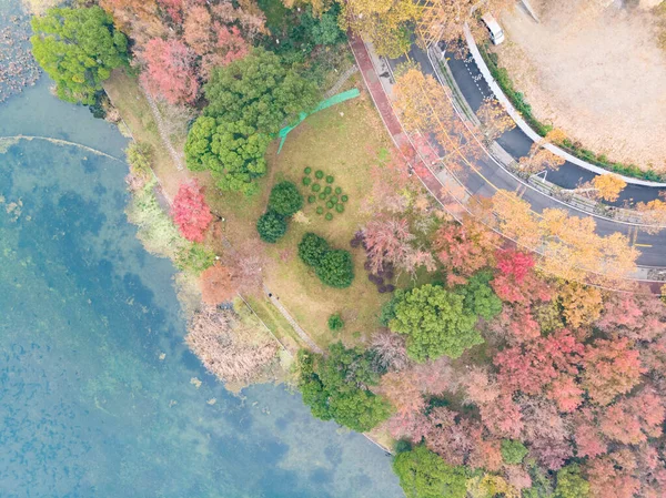 湖北武漢東湖風景区晩秋の空中写真風景 — ストック写真