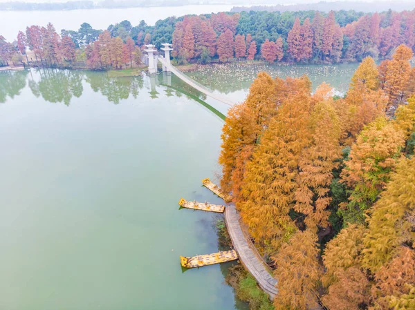 Hubei Wuhan East Lake Escenic Área Otoño Tardío Fotografía Aérea — Foto de Stock