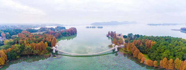 Hubei Wuhan East Lake Escenic Área Otoño Tardío Fotografía Aérea — Foto de Stock