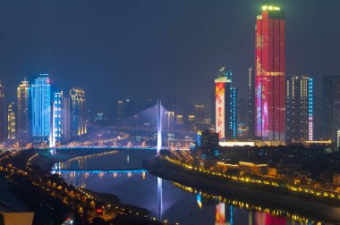 Hubei, Çin 'de Wuhan şehrinin gökyüzü manzarası