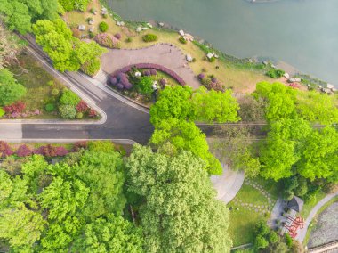 Doğu Gölü, Wuhan, Hubei, Çin 'deki Moshan Rhododendron Bahçesinin ilkbahar havası