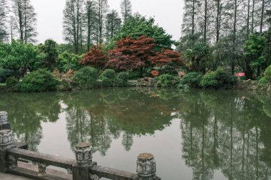 Doğu Gölü, Wuhan, Hubei 'deki Moshan Bonsai Bahçesi' nin ilk bahar manzarası