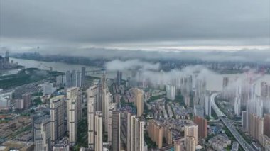 Wuhan şehir simgesi gökyüzü zaman çizgisi manzarası