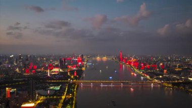 Wuhan şehir simgesi gökyüzü zaman çizgisi manzarası