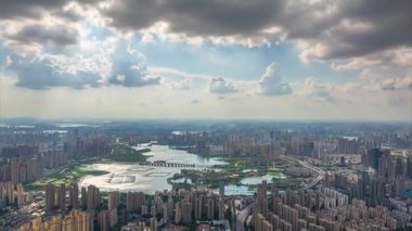 Wuhan şehir simgesi gökyüzü zaman çizgisi manzarası