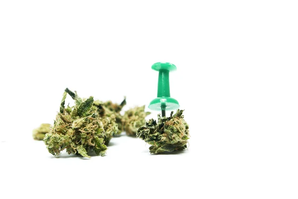Beyaz arka planda marihuana ve esrar — Stok fotoğraf