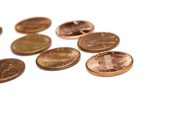 Νομισμάτων Και Χρήματος Νομίσματα Λευκό Φόντο — Φωτογραφία Αρχείου
