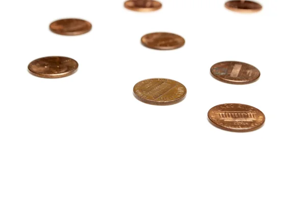 Dinero, Monedas sobre fondo blanco — Foto de Stock