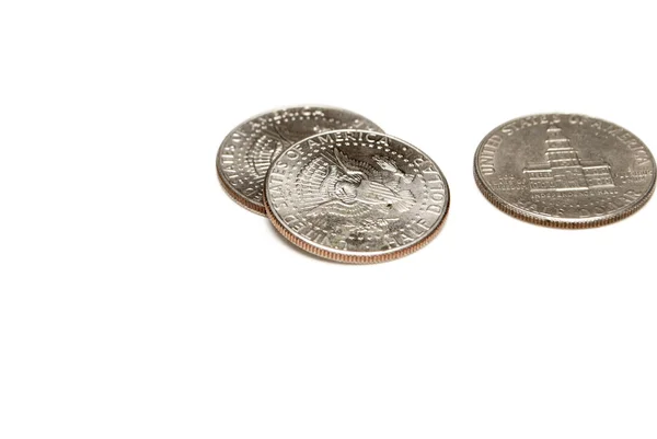 Гроші, монети на білому тлі — стокове фото