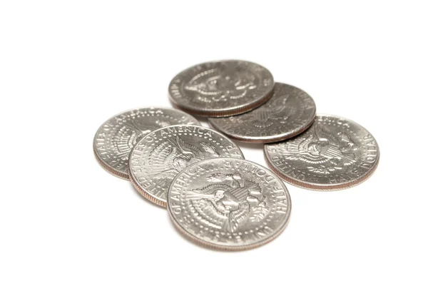Валюта Деньги Монеты Белом Фоне — стоковое фото