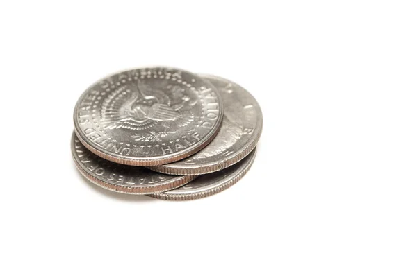 Dinero, Monedas sobre fondo blanco — Foto de Stock