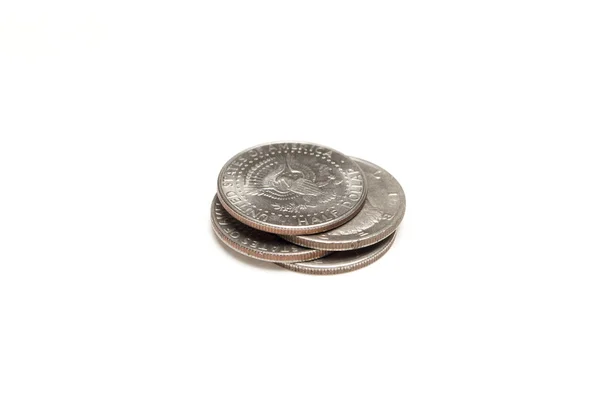 Dinero, Monedas sobre fondo blanco — Foto de Stock