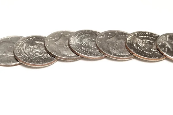 Гроші, монети на білому тлі — стокове фото