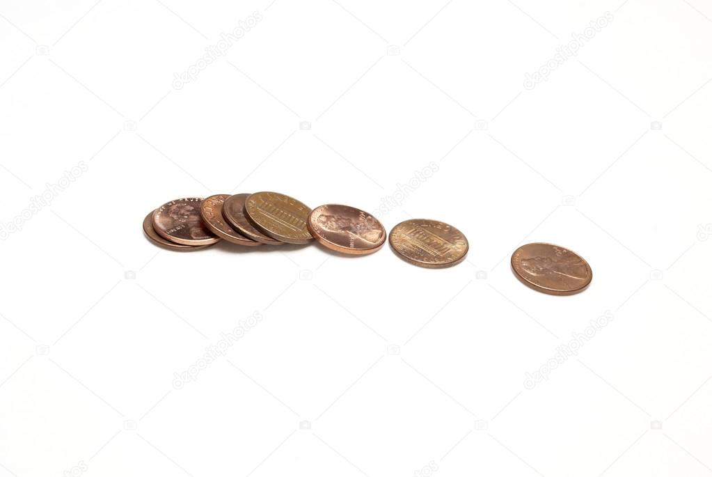 Currency and Money, Coins on a White Background