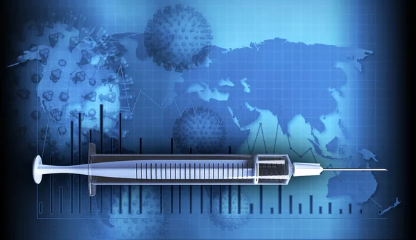 Siringa Medica Illustrazione Del Vaccino Grafico Una Cellula Virale Del — Foto Stock