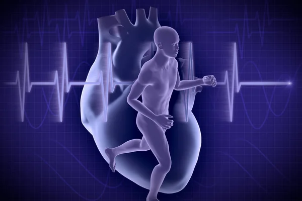 Ilustração Homem Correndo Fundo Cardiograma Prestação Pessoas Caráter Humano — Fotografia de Stock