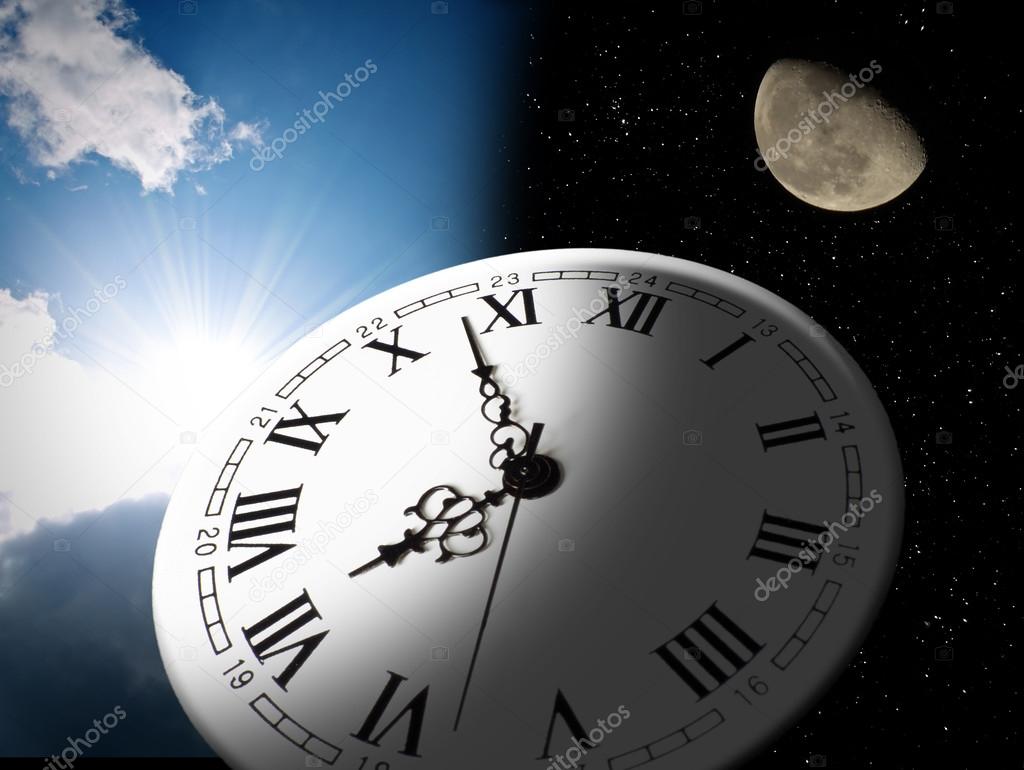 Clock, moon and sun