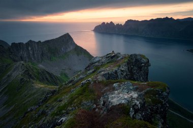 Panoramic view from the Husfjellet mountain, Senja, Norway. Nordic summer landscape clipart