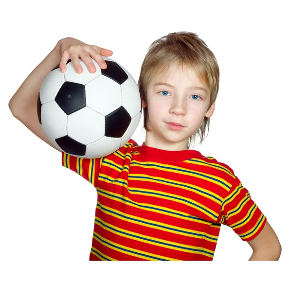 Portrait of the boy with a ball. A close up. — Stock Photo, Image