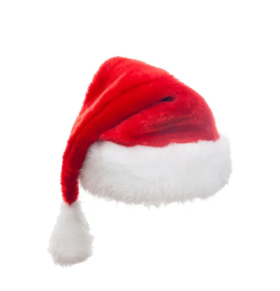 빨간 산타 클로스 모자입니다. 흰색 절연 — 스톡 사진
