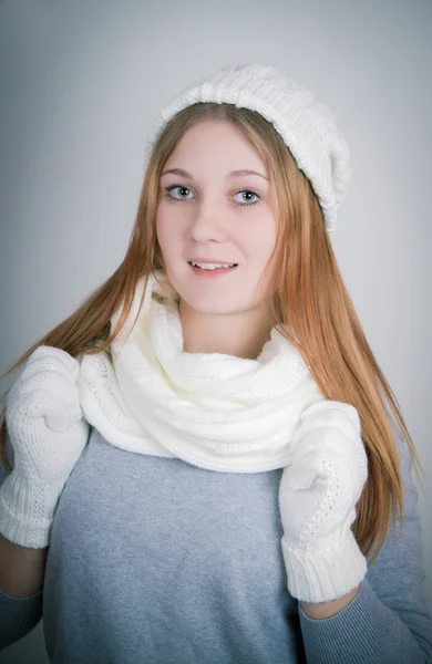 Portrait of a teenager with a scarf hat and gloves — Stock Photo, Image