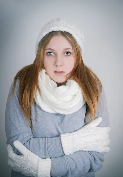 Teenager is shaking from the cold winter Royalty Free Stock Images