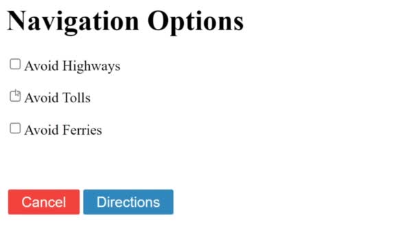 マウスカーソルは 以上のスライドとクリックは 高速道路を避け GpsナビゲーションオプションのWebページ上の方向を取得します 高速道路 高速道路 または州間高速道路なしで運転方向を取得 をクリックすると デバイス画面の表示 — ストック動画