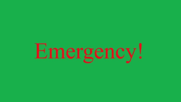Word Emergency Flashes Green Screen Achtergrond Een Crisis Knipperende Rode — Stockvideo