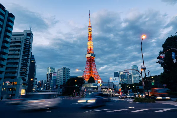 Tokyo Tower Vista Durante Ora Blu Con Sentieri Leggeri — Foto Stock