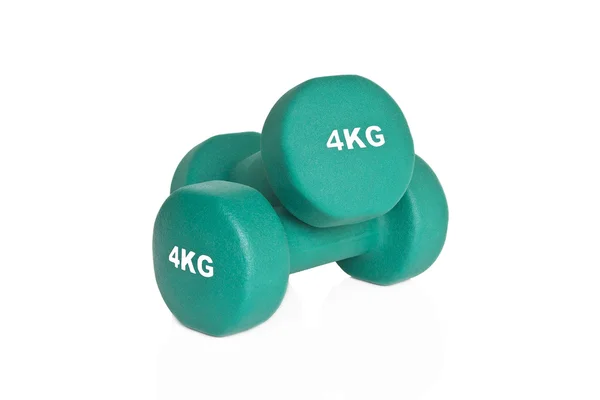 Green 4kg dumbbells — Stock Photo, Image