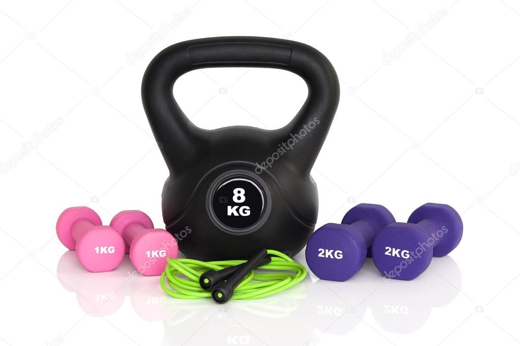 Gym workout equipment isolated on white background