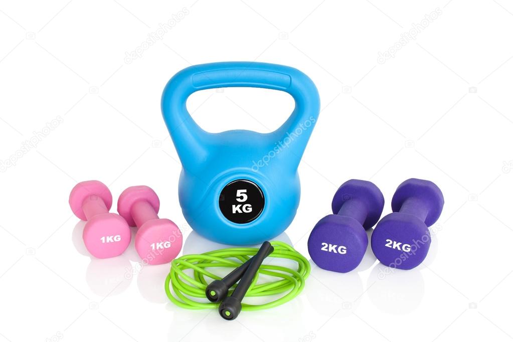 Gym workout equipment isolated on white background