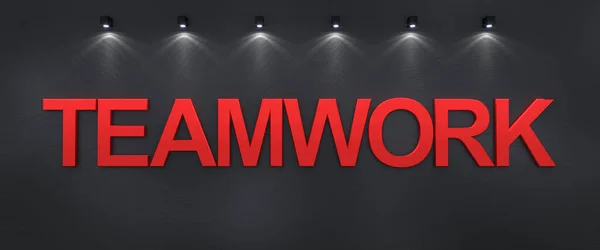 Red Word Teamwork Black Background — Stock Photo, Image