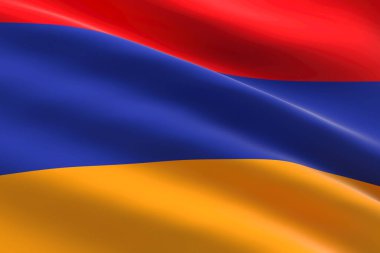 Ermenistan bayrağı. Ermeni bayrağının sallanışının 3D çizimi.