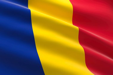 Chad 'in bayrağı. Çad bayrağının sallanışının 3 boyutlu çizimi.