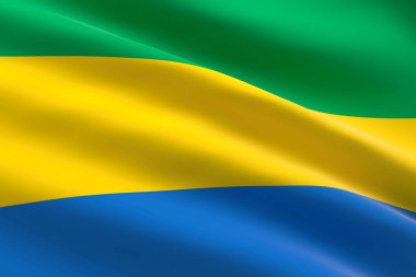 Gabon bayrağı. Gabon bayrağının sallanışının 3D çizimi.