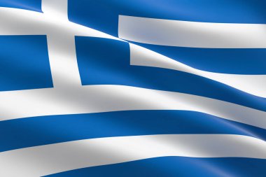 Yunanistan bayrağı. Yunan bayrağının sallanışının 3d görüntüsü.