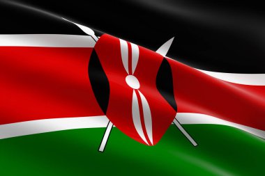 Kenya bayrağı. Kenya bayrağının sallanışının 3D çizimi.