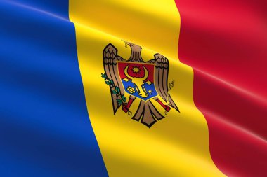 Moldova bayrağı. Moldova bayrağının dalgalanmasının 3d illüstrasyonu.