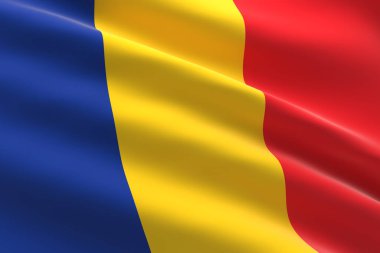 Romanya bayrağı. Romen bayrağının dalgalanmasının 3d görüntüsü.